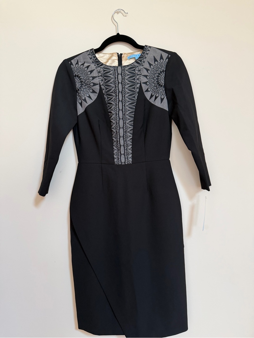 ANTONIO MELANI Black Dress with Gray Embroidered Yoke